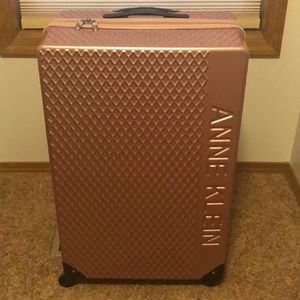 Large Anne Klein Metallic Pink Hard Shell Suitcase